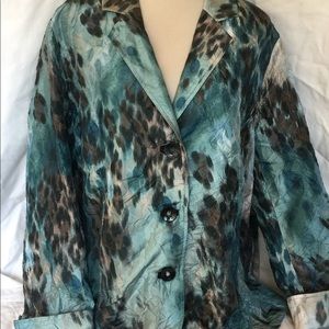 Chico’s Aqua blue animal print jacket lightweight